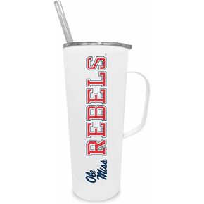 Campus Colors NCAA Stainless Steel 20oz Roadie With Handle & Dual Option Lid With Straw - Officially Licensed Tumbler (Ole Miss Rebels - White)