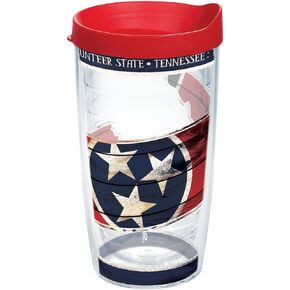 بهلوان بمخطط علم ولاية تينيسي من Tervis مع غلاف وغطاء أحمر، 24oz، شفاف