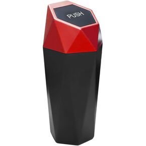 Car Trash Can with Lid, Diamond Design Small Portable Garbage Bin, Waterproof and Leak-Proof, Universal Car Interior Accessories, Mini Dustbin for Auto Home Office Bedroom (Black)