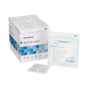 McKesson Split Sponges, Sterile, 100% Cotton, I.V. Drain Split Dressing, 2 in x 2 in, 2 per Pack, 700 Packs, 1400 Total
