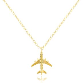 Gold Airplane Pendant Necklace for Women 14K Gold Plated Plane Charm Adjustable Chain Initial Necklace Aircraft Choker Statement Necklace Flight Simple Aviation Traveler Jewelry Gift for Men Boys