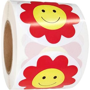 Yellow Face Stickers 2 Inch Red Flower Happy Face Stickers - Teacher Reward Stickers Circle Stickers 500 Round Happy Face Labels