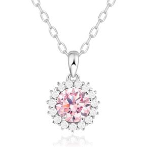 925 Sterling Silver Birthstone Necklace, Cubic Zirconia Necklaces for Women, Charm Round Pendant Necklace, Dainty Jewelry Gift for Birthday Anniversary