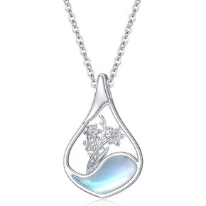 PROESS Moonstone Birth Flower Necklaces for Women Mother Sterling Silver Teardrop Necklace Teardrop Jewelry Gifts for Birthday Christmas