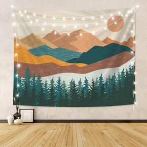 SUOTEMEIFEI Boho Mountain Sun Tapestry Simple Art Sunrise Nature Tapestry Sunset Landscape Abstract Aesthetic Wall Bedroom Living Room Decor College Dorm Wall Hanging 60x51 Inches