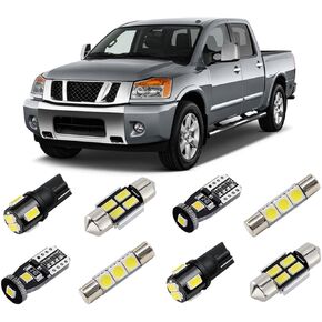 White LED Interior Light Kit for Nissan Titan 2004 2005 2006 2007 2008 2009 2010 2011 2012 2013 2014 2015 Super Bright 6000K Interior Bulbs Package + License Plate Lights and Install Tool