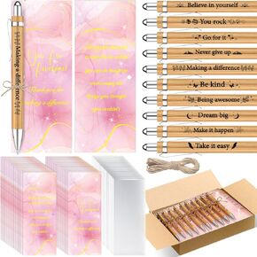 50 Sets Thank You Pens In Bulk Inspirational Pens Bulk with Cards Bamboo Pens Motivational Small Thank You Gifts for Women Employee Appreciation Staff Team Graduation Gifts You Are Awesome