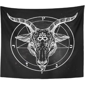 emvency نسيج الخماسي مع شيطان baphomet الشيطانية رأس الماعز رمز ثنائي الوشم الرجعية الموسيقى الصيف لراكب الدراجة النارية الأسود ديكور المنزل الجدار شنقا لغرفة المعيشة غرفة نوم النوم 50x60 بوصة in Kuwait