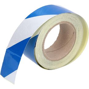Safety Warning Stripe Tape, 2In x 98Ft High Visibility Barricade Adhesive Tape Blue & White Strong Grip Abrasive for Floor Walls Pipes