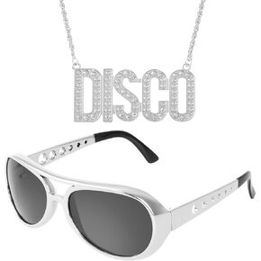 2pcs Disco 50s 60s Set Rock Star Cool Outfit Golden for Teen Adult Costume Dress Up Cosplay Halloween Birthday Party