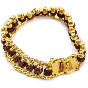 Rudraksha Bracelet For Men Women Gold Plated Designer Himalayan Bead Bracelet 5-mukhi Face Rudraksha Bead With Golden Color Stainless Steel Spiritual Jewelry For Positive Energy, Prosperity