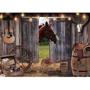 OurWarm 7x5 FT Western Cowboy Backdrop Party Decorations Wild West Rodeo Decor Rustic House Barn Photography Background Theme Party Supplies for Kids Birthday Banner Photo Booth Props