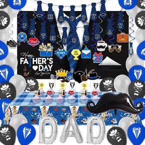 83 Pcs Fathers Day Decorations,Fathers Day Gifts Happy Father's Day Party Supplies Set Incloud Cake Toppers,Happy Father's Day Banner,Hanging Swirls Decorations for happy father's day decorations