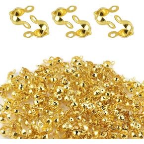 100 Pcs Crimp Bead Covers End Tips Open Bead Tips Knot Covers Ends Caps for Jewelry Making Clamshell Crimp Bead Tips Knot Covers Calotte Fold-Over Bead Covers for Bracelet DIY Metal Bead Cover (Gold)