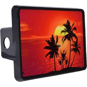 Rogue River Tactical Sunset Palm Trees Ocean Beach Waves Coastal Sunset Trailer Hitch Cover Plug Gift Idea Shoreline