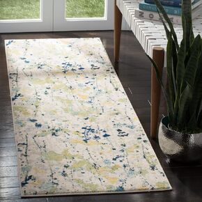 SAFAVIEH Evoke Collection 2'2" x 7' Ivory / Yellow EVK284C Modern Abstract Non-Shedding Living Room Entryway Foyer Hallway Bedroom Runner Rug