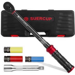 1/2-Inch Drive Click Torque Wrench - 10-170 ft.lb/13.6-230.5 Nm, Dual-Direction Adjustable 72 Tooth Torque Wrench 5 PCS Set for Moto and Car Maintenance