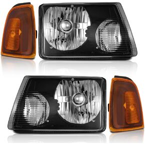 for 2001-2011 ford Ranger Headlights Assembly,Headlamp Replacement for 01-11 ford Ranger Black Housing Amber Reflector Left+Right Pair Set
