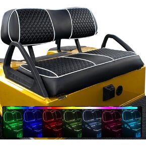 NOKINS Golf Cart Seat Covers with RGB Ambient Light Seat Cover Kit for Club Car DS 2000.5-Up Front Seat Cushion, No Staple, Golf Cart RGB Lighting with Music Sync Replacement Seat Cover, Black