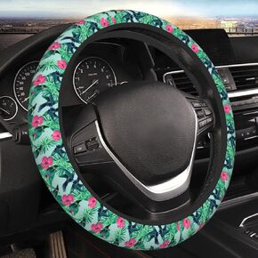 Blue Flowers Steering Wheel Cover, Cute Floral Auto Steering Wheel Protector Universal Car Accessories Neoprene Interior Decor Protection 15 Inch Fit US SUV Sedan Vans Trucks for Women Men Adults