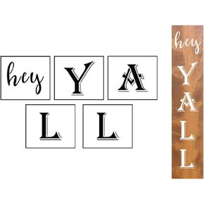 Large Hey Yall Stencil Vertical - 5 Pack Hey Yall Sign Stencils Templates for Painting on Wood, Reusable Letter Stencils for Front Door Porch Wood Signs