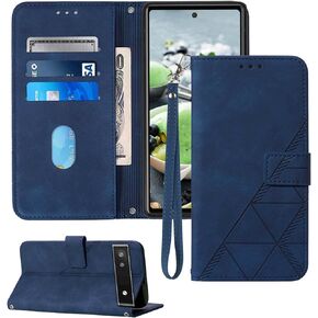 Cellular Phone Case for Google Pixel 6a - 5G, PU Leather Wallet, Kickstand, Wrist Strap, Card Holder Slots (Black)