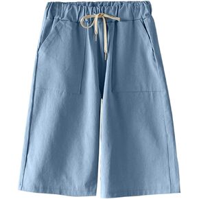 COWOKA Women's Casual Drawstring Elastic Waist Cotton Baggy Comfy Beach Bermuda Shorts