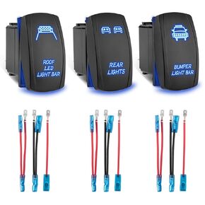Anina 3 Pack 5 Pin Rocker Switch Rear & Bumper & Roof LED Light Bar Toggle Switch Carling Laser SPST On-Off 10A/24V 20A/12V with Jumper Wires Set for Most 4x4 Off-Road SUV ATV UTV Motorsport Boat