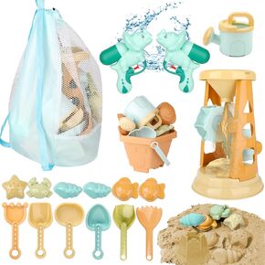 2024 New Sand Toys,Beach Toys Set Kids,Sandbox Toys, Sand Wheel & Water Wheel Toys,Includes Sand Bucket Shovel and Sand Rake for Beach,Water Guns Toys,Mesh Beach Toy Bag,Sand Toys for Kids Ages 3-13