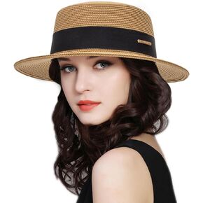 Women-Straw-Sun-Hats-Wide-Brim - Porkpie Fedora UPF50 Manhattan Hats Panama Jazz Hat for Beach Hiking