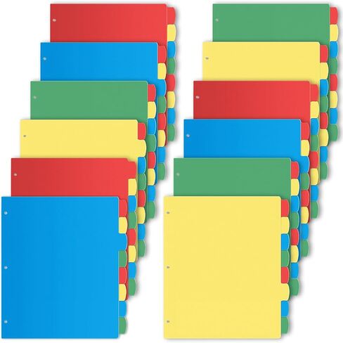 Jyusmile 12 مجموعة من فواصل المجلدات المكونة من 8 علامات تبويب، وفواصل مؤشرة لـ 3 مجلدات حلقية، وفواصل بلاستيكية متعددة الألوان مع 3 فتحات ثقب، و96 قطعة فواصل للوازم المدرسية والمكتبية in Kuwait