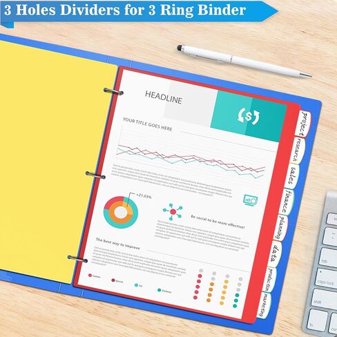 Jyusmile 12 مجموعة من فواصل المجلدات المكونة من 8 علامات تبويب، وفواصل مؤشرة لـ 3 مجلدات حلقية، وفواصل بلاستيكية متعددة الألوان مع 3 فتحات ثقب، و96 قطعة فواصل للوازم المدرسية والمكتبية in Kuwait