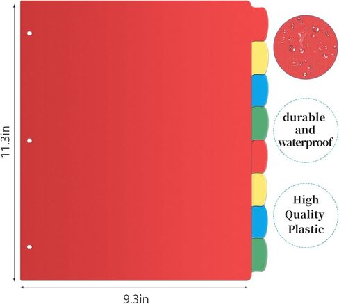 Jyusmile 12 مجموعة من فواصل المجلدات المكونة من 8 علامات تبويب، وفواصل مؤشرة لـ 3 مجلدات حلقية، وفواصل بلاستيكية متعددة الألوان مع 3 فتحات ثقب، و96 قطعة فواصل للوازم المدرسية والمكتبية in Kuwait