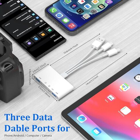 قارئ بطاقة SD لهاتف iPhone، موصل USB C Lightning USB3.0 إلى قارئ بطاقة SD/TF ومحول USB OTG لأجهزة iPhone/iPad/PC/Android/Camera/USB C & A، يدعم SD/Micro SD/SDHC/SDXC/ MMC التوصيل والتشغيل in Kuwait