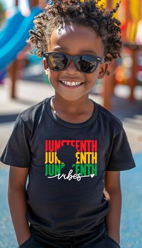 تي شيرت للأطفال الصغار من الأولاد والبنات Juneteenth بأكمام قصيرة باللون الأسود ليوم الحرية للأطفال in Saudi Arabia