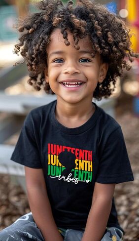 تي شيرت للأطفال الصغار من الأولاد والبنات Juneteenth بأكمام قصيرة باللون الأسود ليوم الحرية للأطفال in Saudi Arabia