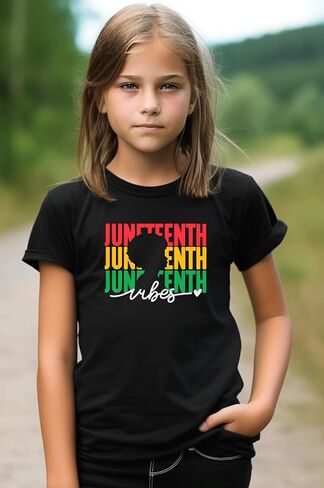 تي شيرت للأطفال الصغار من الأولاد والبنات Juneteenth بأكمام قصيرة باللون الأسود ليوم الحرية للأطفال in Saudi Arabia