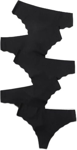 Verdusa Women's 5pcs Seamless Scalloped Thongs No Show Underwear Solid Panties in Saudi Arabia
