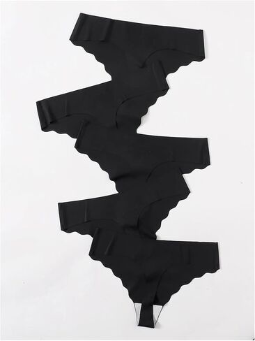 Verdusa Women's 5pcs Seamless Scalloped Thongs No Show Underwear Solid Panties in Saudi Arabia