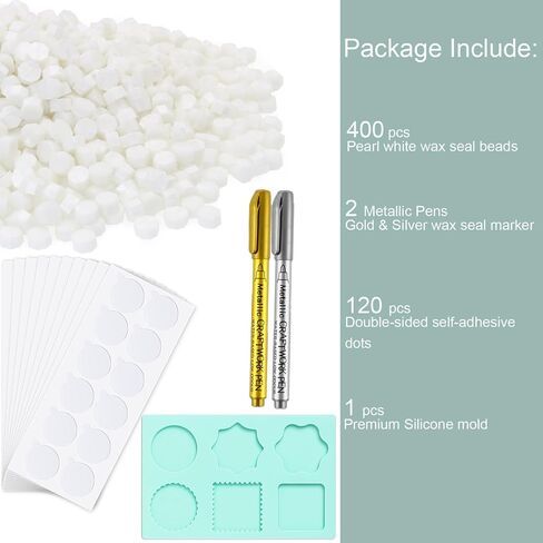 400pcs Pearl White Sealing Wax Beads, Andotopee Bulk Wax Seal Wax Beads for Wax Seal Stamp, White Wax Sealing Pellets for Wax Seal Kit with Wax Seal Pen, Mat, Self-Adhesive Wax Seal Stickers in Saudi Arabia