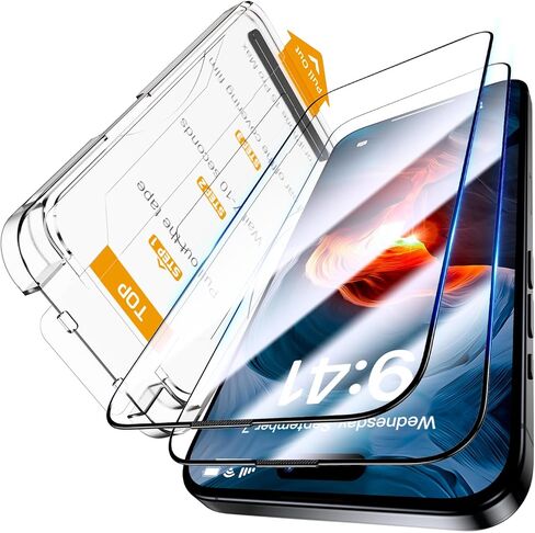 واقي شاشة UniqueMe لهاتف iPhone 15 Pro Max، [محاذاة تلقائية] إزالة الغبار تلقائيًا بصلابة 9H تغطية كاملة للشاشة من الزجاج المقوى الخالي من الفقاعات 6.7 بوصة - عبوتان in Kuwait