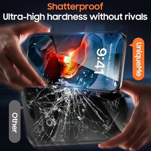 واقي شاشة UniqueMe لهاتف iPhone 15 Pro Max، [محاذاة تلقائية] إزالة الغبار تلقائيًا بصلابة 9H تغطية كاملة للشاشة من الزجاج المقوى الخالي من الفقاعات 6.7 بوصة - عبوتان in Kuwait