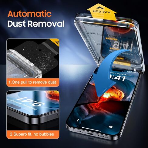 واقي شاشة UniqueMe لهاتف iPhone 15 Pro Max، [محاذاة تلقائية] إزالة الغبار تلقائيًا بصلابة 9H تغطية كاملة للشاشة من الزجاج المقوى الخالي من الفقاعات 6.7 بوصة - عبوتان in Kuwait