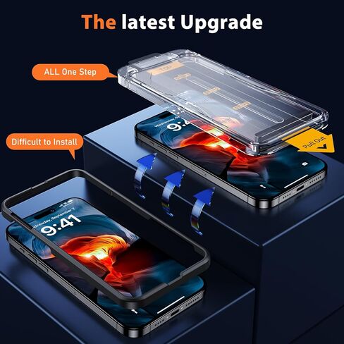 واقي شاشة UniqueMe لهاتف iPhone 15 Pro Max، [محاذاة تلقائية] إزالة الغبار تلقائيًا بصلابة 9H تغطية كاملة للشاشة من الزجاج المقوى الخالي من الفقاعات 6.7 بوصة - عبوتان in Kuwait