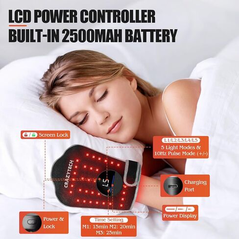 قفازات العلاج بالضوء الأحمر لليدين لتخفيف الآلام، 660 نانومتر و850 نانومتر، وحدة تحكم لاسلكية قابلة لإعادة الشحن، جهاز تسخين العلاج بالضوء بالأشعة تحت الحمراء القريبة لليدين/الرقبة/الركبة/المعصم in Kuwait