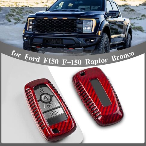 غطاء مفتاح من ألياف الكربون لسيارة Ford F-150 150 Bronco Raptor R Off-Road 2015 2016 2020 2021 2022 2023 2024، فقط من أجل Raptor، حافظة مفاتيح عن بعد (أسود) in Kuwait