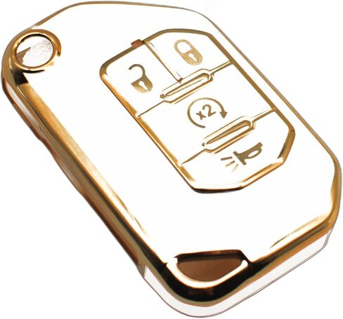 غطاء حماية مفتاح Fob من FEYOUN متوافق مع Jeep Gladiator Wrangler Wagoneer Flip 4 أزرار TPU عن بعد بدون مفتاح غطاء حماية ملحقات غطاء حماية، أبيض in Kuwait