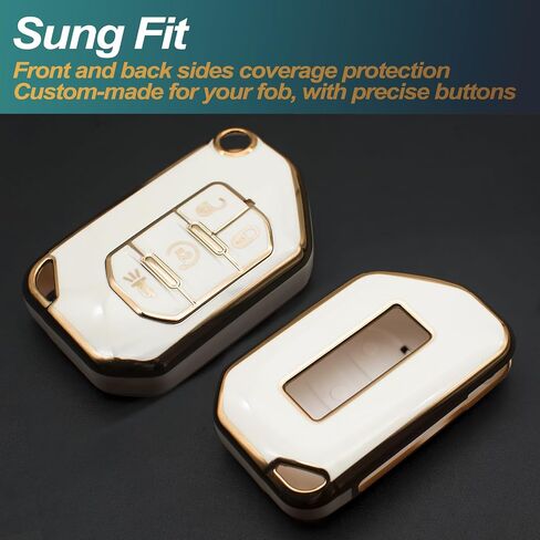 غطاء حماية مفتاح Fob من FEYOUN متوافق مع Jeep Gladiator Wrangler Wagoneer Flip 4 أزرار TPU عن بعد بدون مفتاح غطاء حماية ملحقات غطاء حماية، أبيض in Kuwait