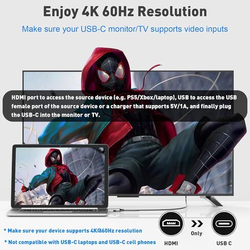 كابل HDMI إلى USB-C، 4K@60 هرتز HDMI (المصدر) إلى USB C (العرض) سلك بطول 6 أقدام HDMI أحادي الاتجاه إلى كابل USBC لجهاز PS5، وXbox، وSteam Dock، وشاشة USB C in Kuwait