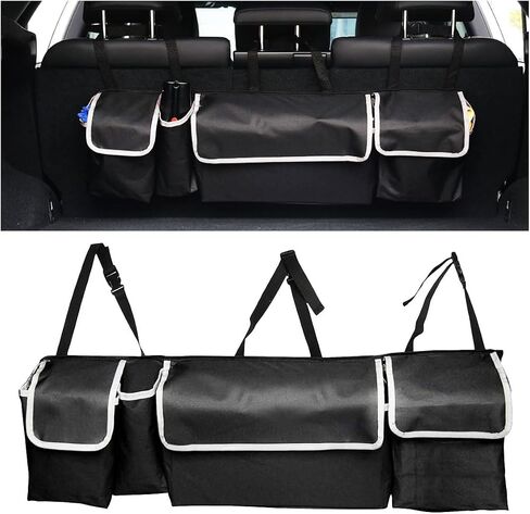 Collapsible Car Trunk Organizer, Backseat Hanging Storage Bag With Adjustable Straps, Large Capacity Car Storage Box Organizer with 4 Pockets & 2 Mesh Pouches for SUV MPV Truck Cargo (A/with Mesh Bag) in Saudi Arabia